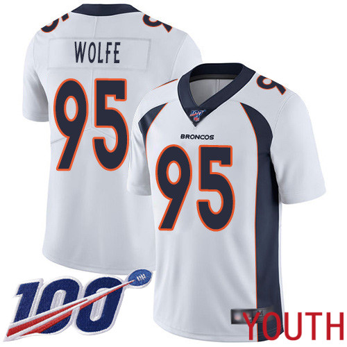 Youth Denver Broncos #95 Derek Wolfe White Vapor Untouchable Limited Player 100th Season Football NFL Jersey